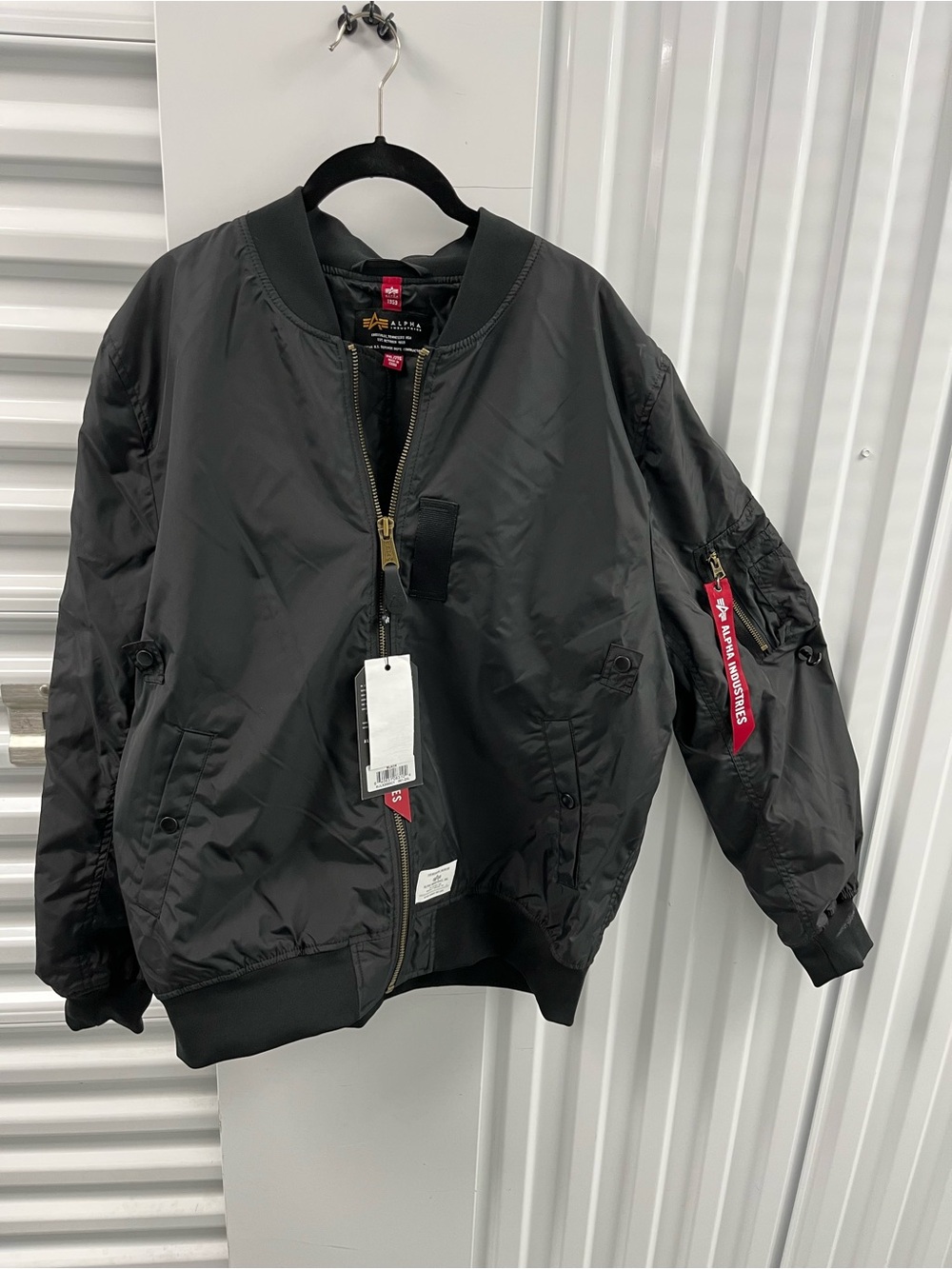 Alpha Industries Black MA-1 Flight Bomber Jacket with Red Sleeve Tag